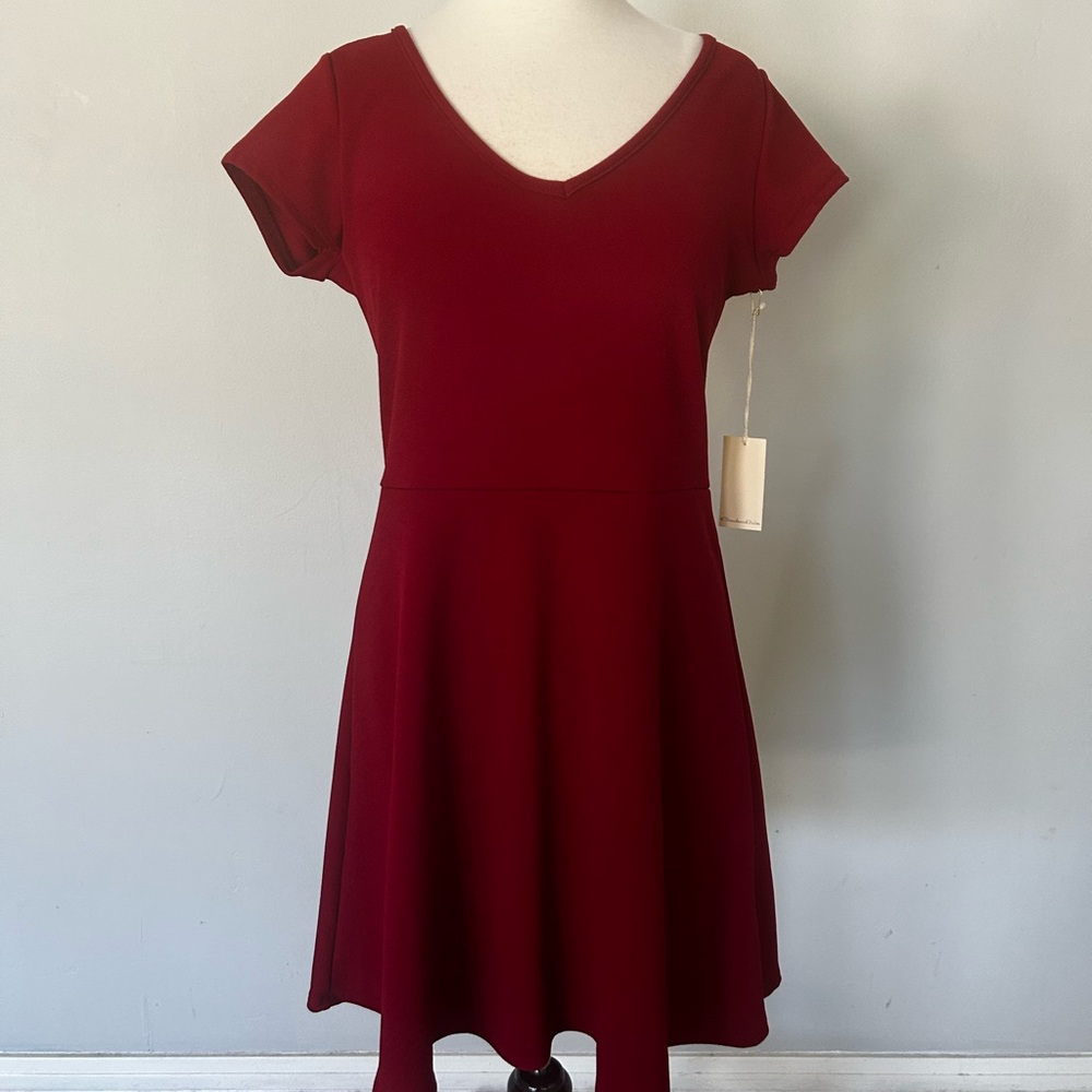 New, stretch fit flare, V-neck dress